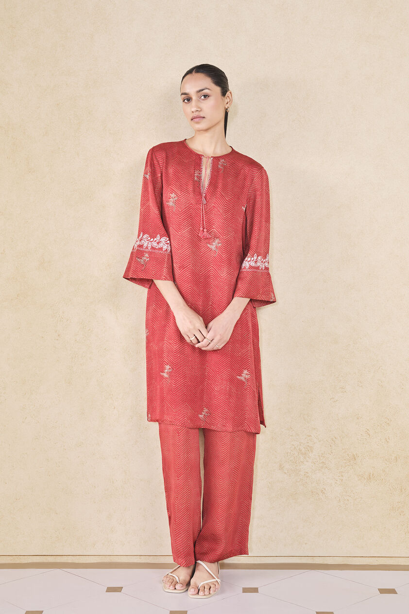 Roisin Handcrafted Ajrakh Co-ord - Red, Red, image 1